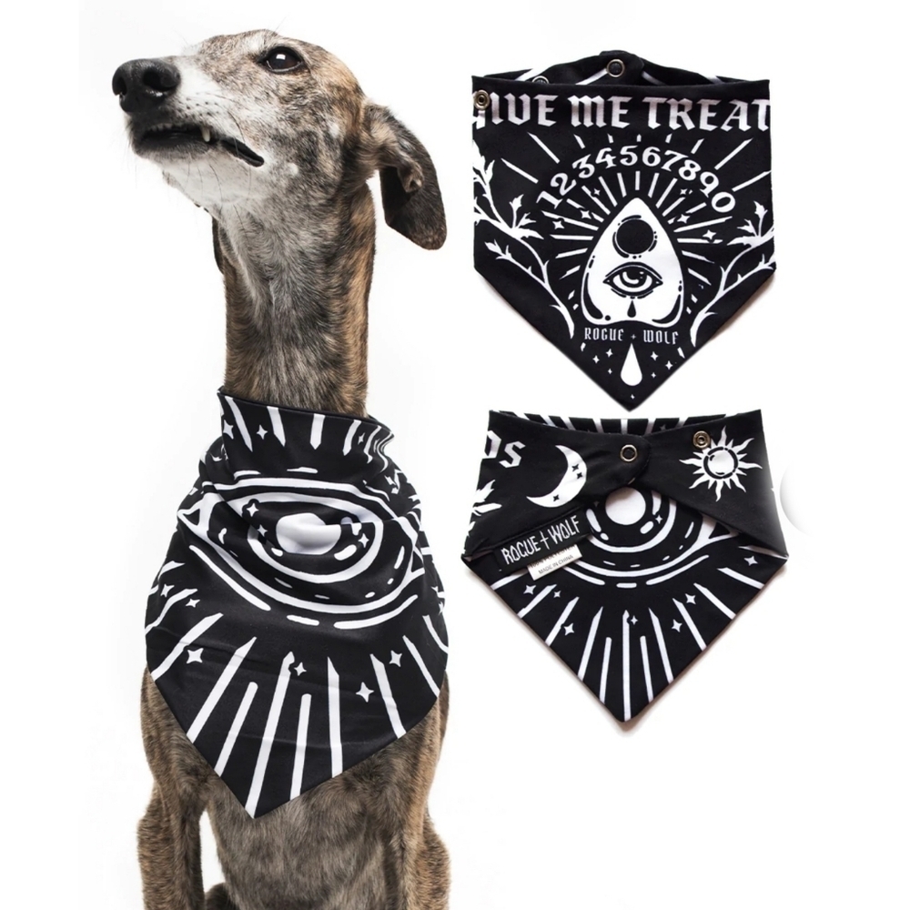 Rogue + Wolf ✦ “Give Me Treatos” Reversible Pet Bandana ✦ Ouija Vegan XS/S NWT